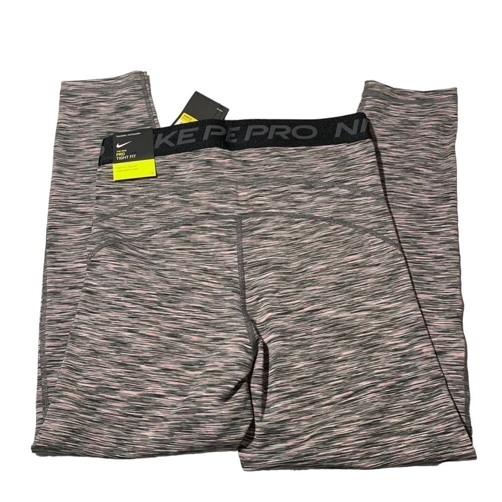 New Nike Pro Tight Fit Women’s Crop Leggings small Heather Gray Pink BNWT - Picture 6 of 6